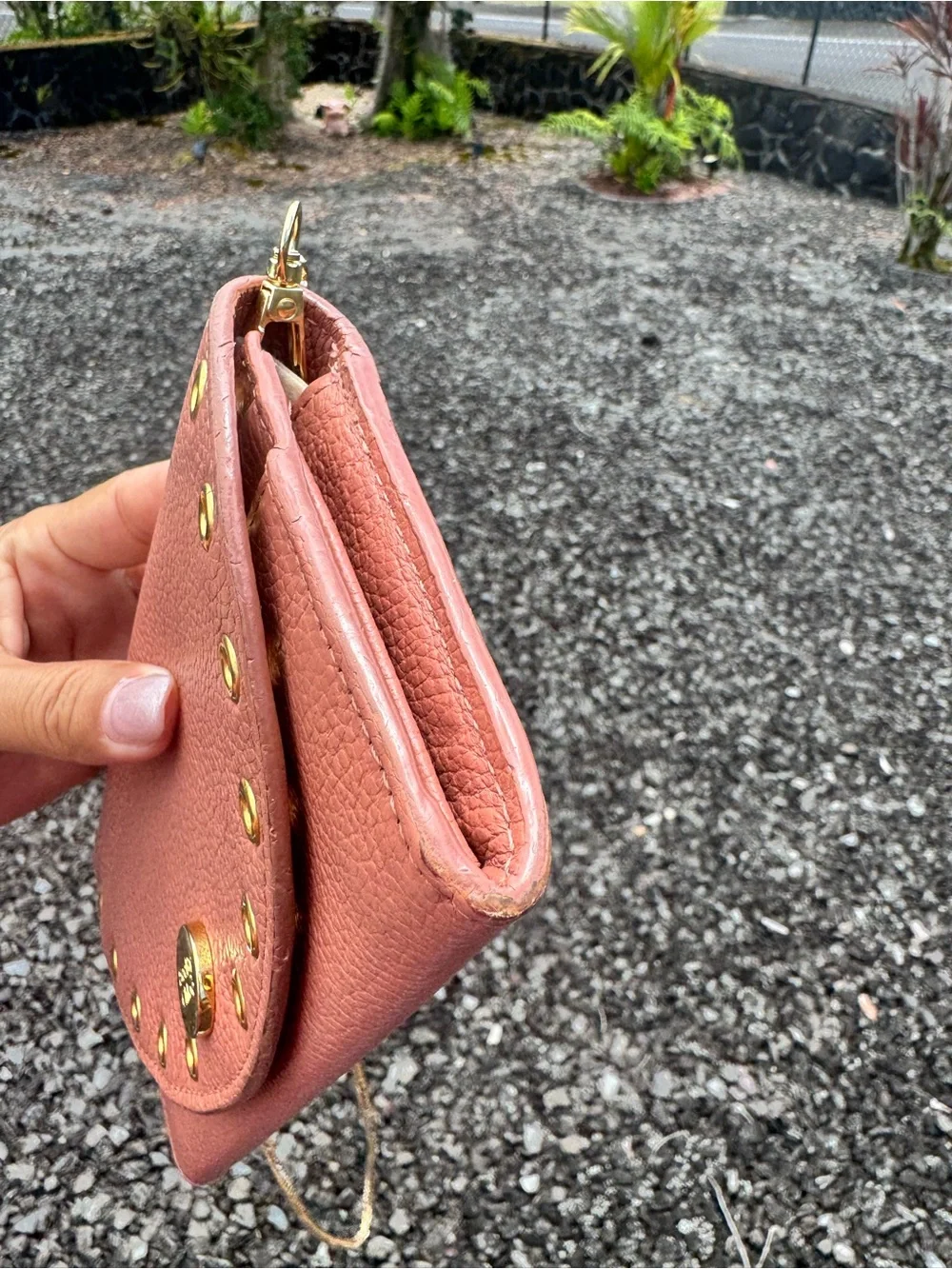 See by Chloé Blush Pink Pebbled Leather Wallet on Chain Crossbody